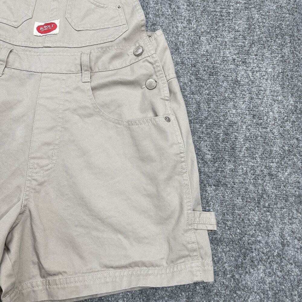 Revolt Overall Shorts Womens Small Tan Khaki Bib Shortalls Utility Vintage 90s - Picture 5 of 11